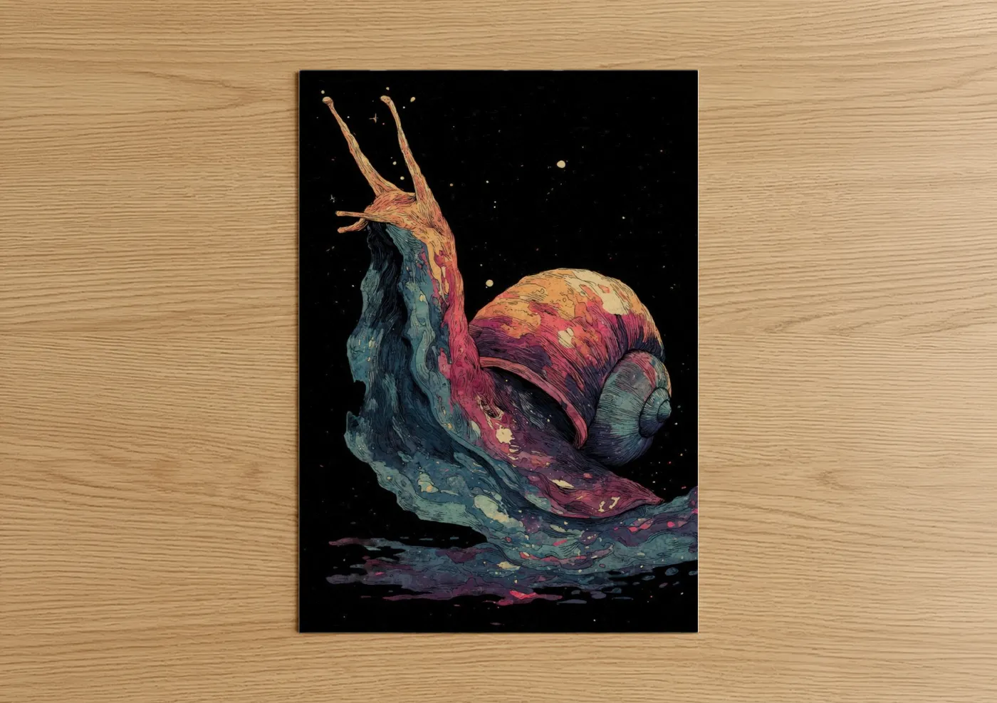 Cosmic Snail Fantastical Illustration Wall Art