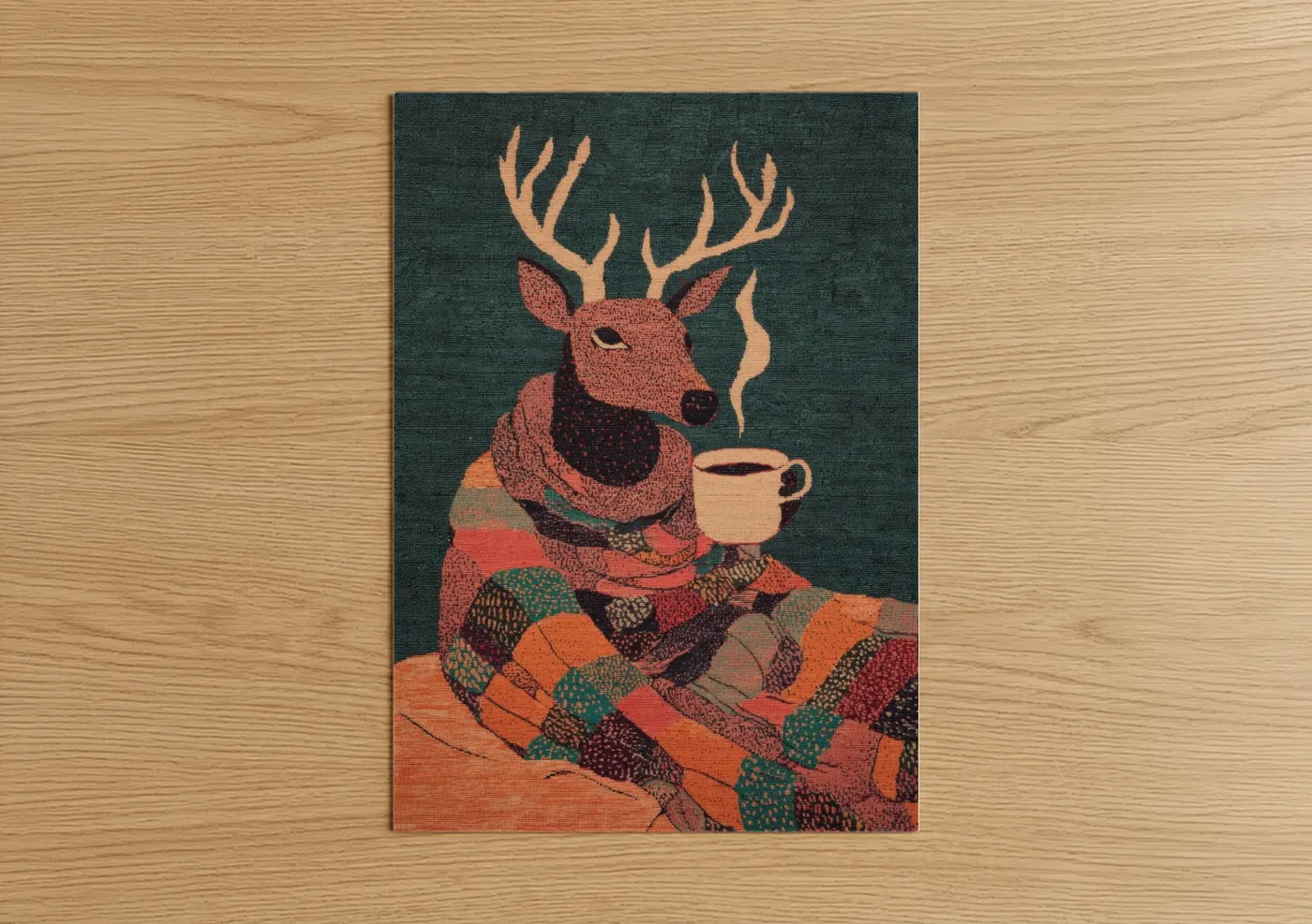 Cozy Reindeer Textured Illustration Wall Art