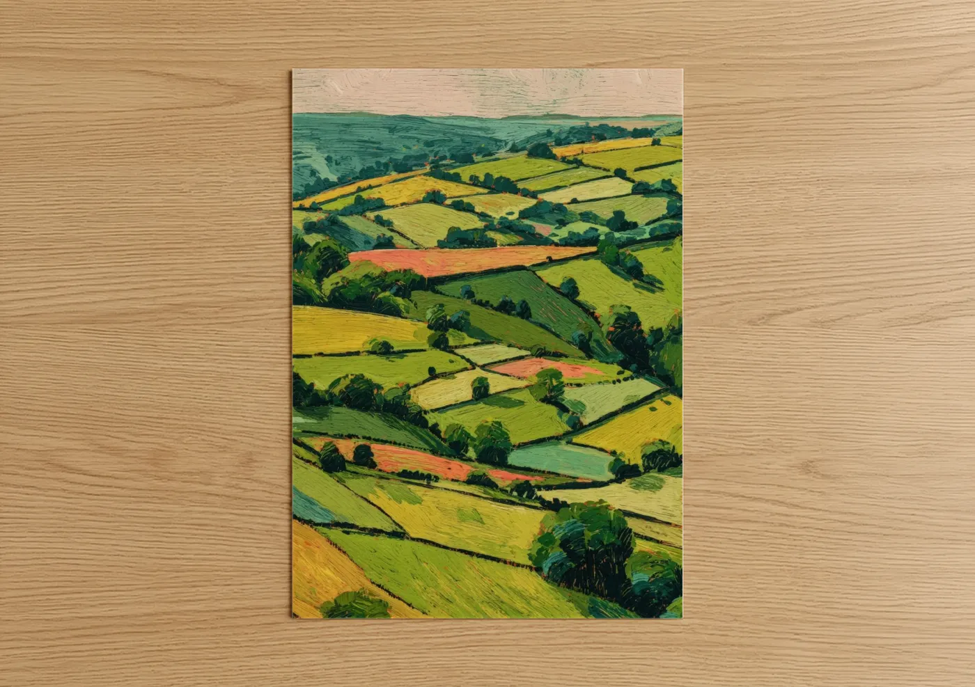 Rolling Green Fields Landscape Painting Wall Art