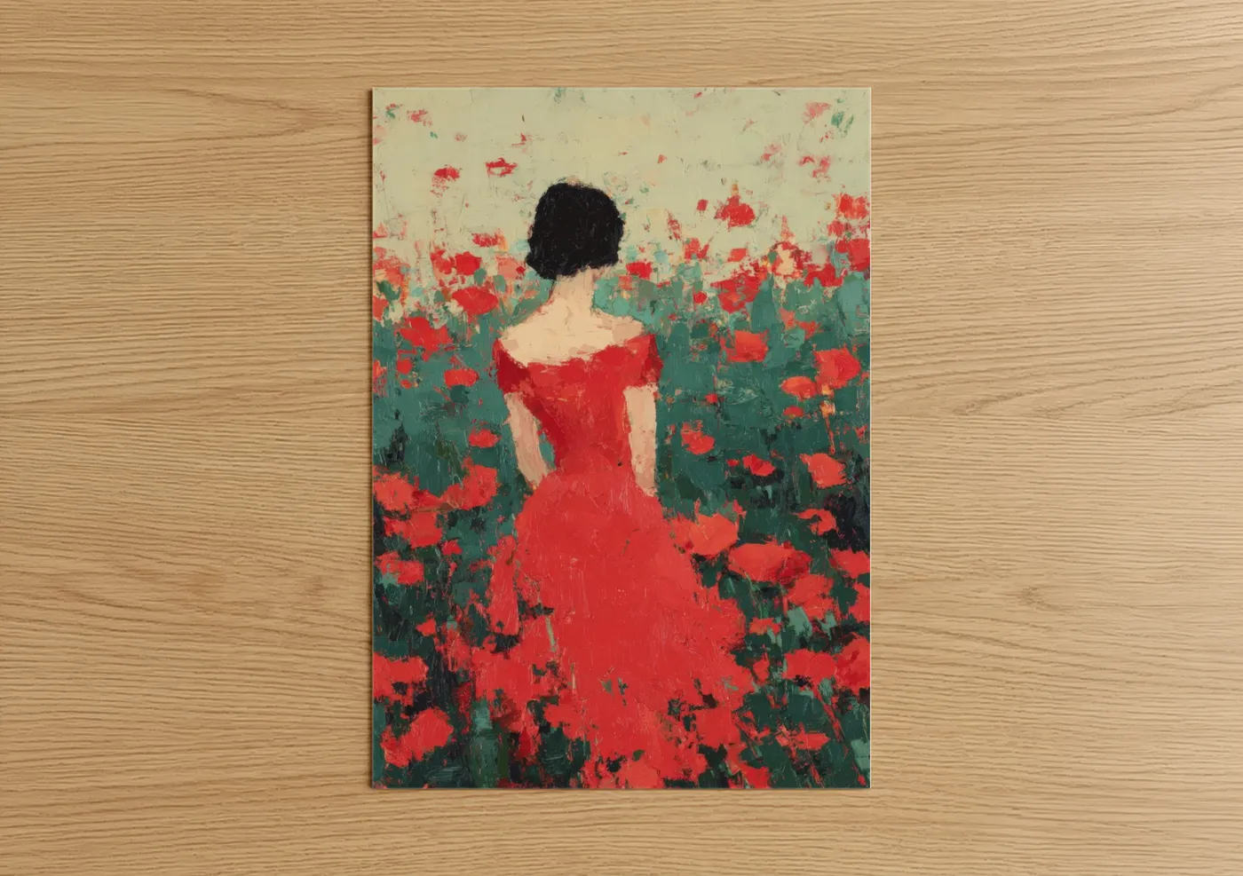 Woman Red Dress Poppy Field Fashion Wall Art