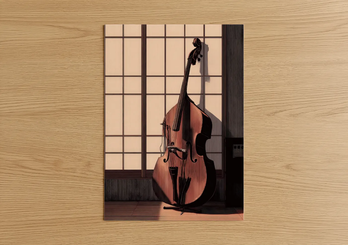 Amber Bass Guitar Studio Window Wall Art