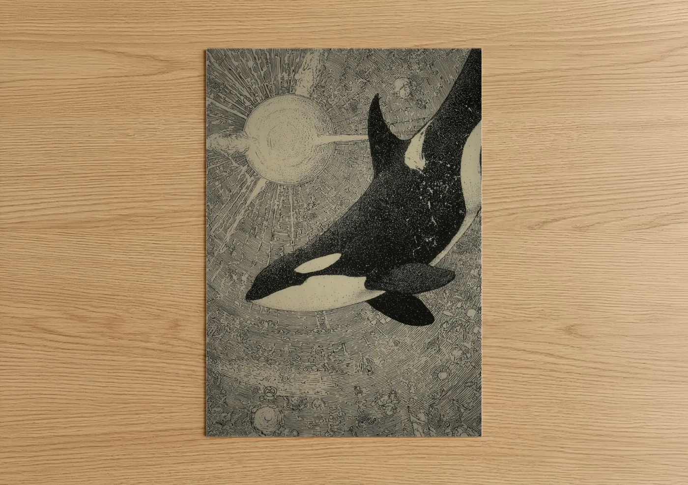 Cosmic Orca Whale Etching Wall Art