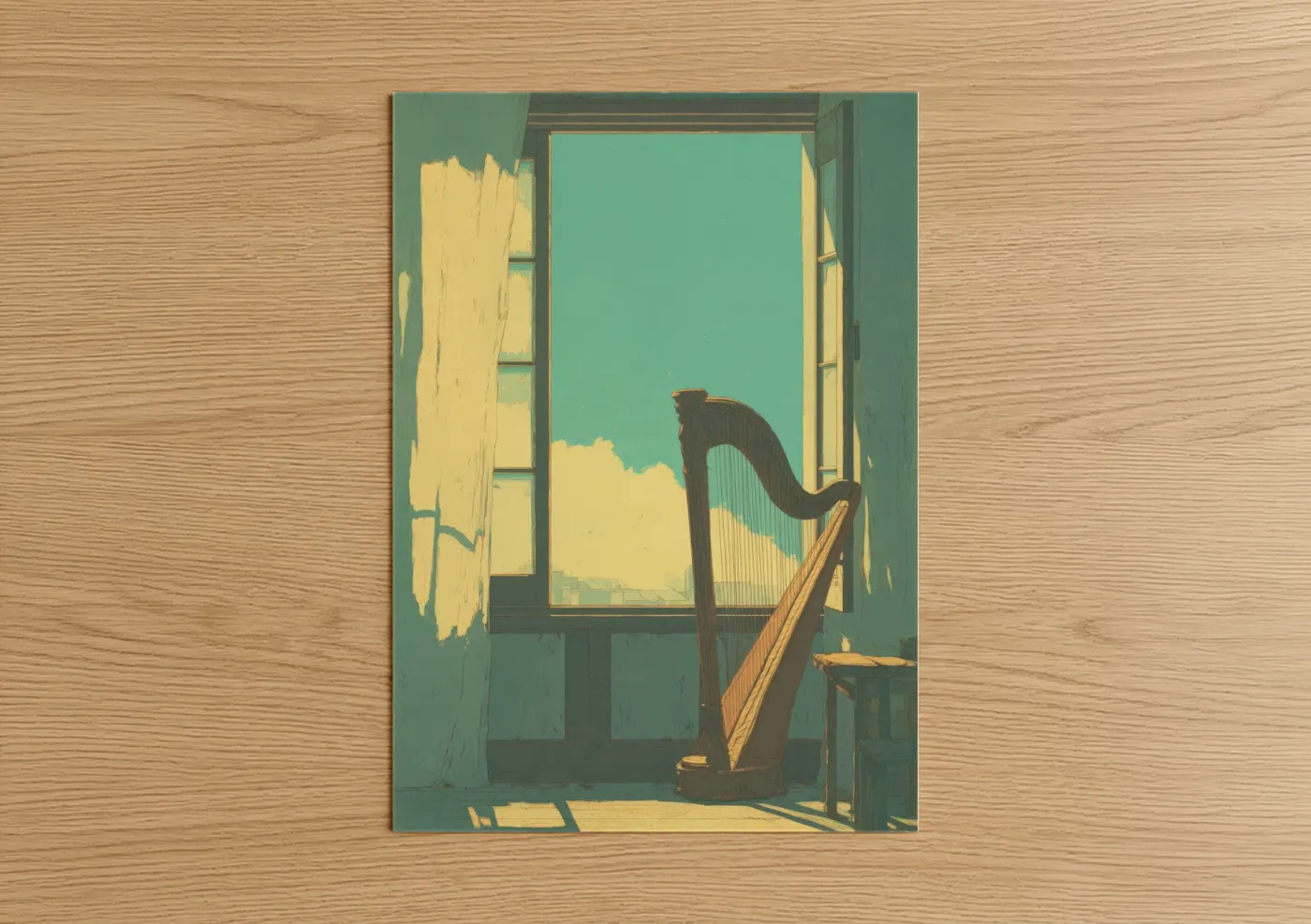 Sunlit Harp Window Light Music Wall Art