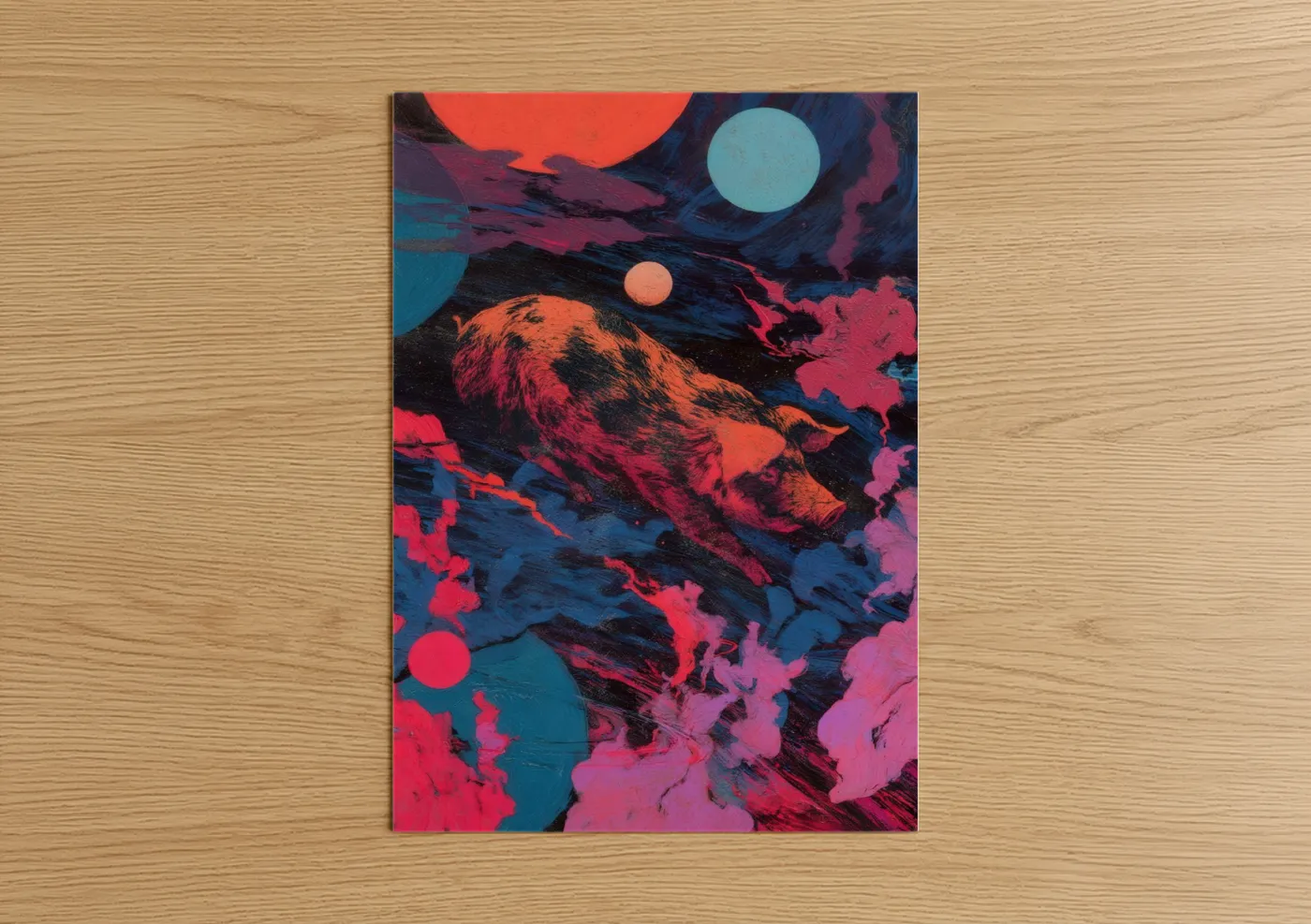 Cosmic Pig Neon Surreal Wall Art