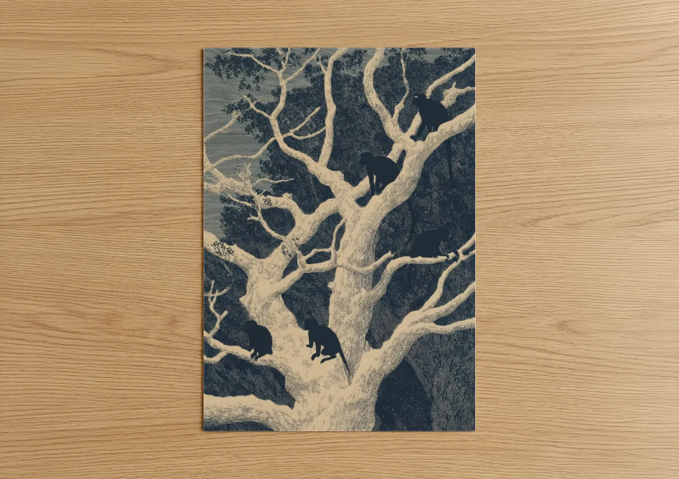 Primates in Tropical Tree Engraving Wall Art
