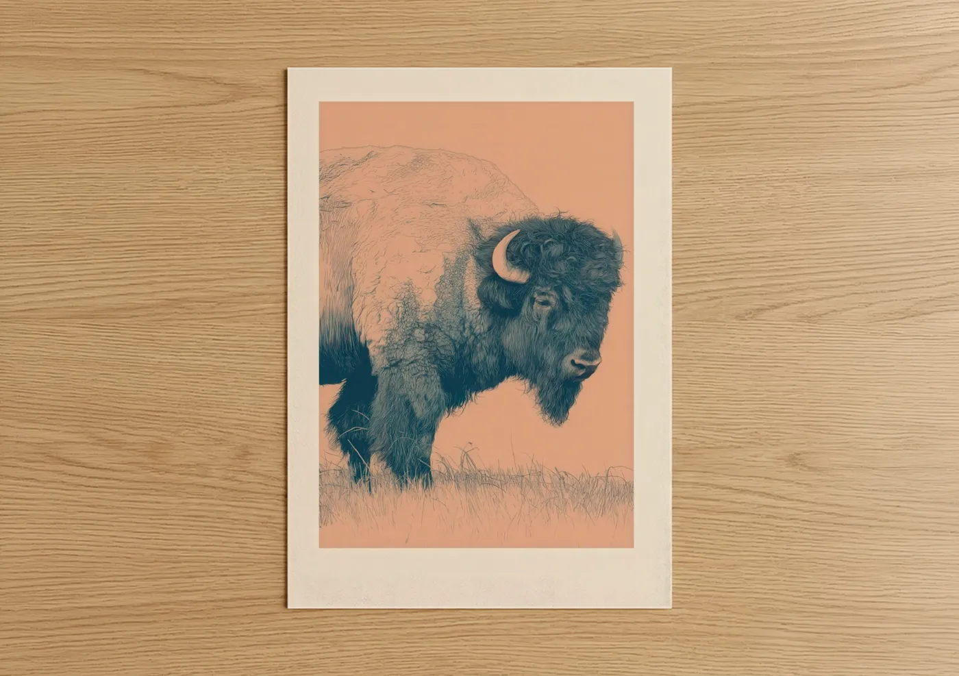 Dusty Bison Profile Drawing Wall Art