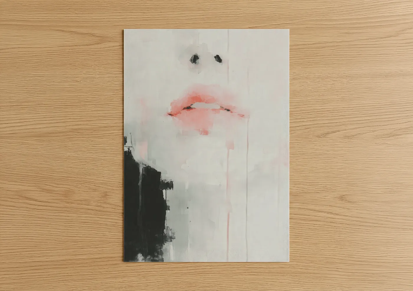 Crimson Lips Abstract Watercolor Wall Art