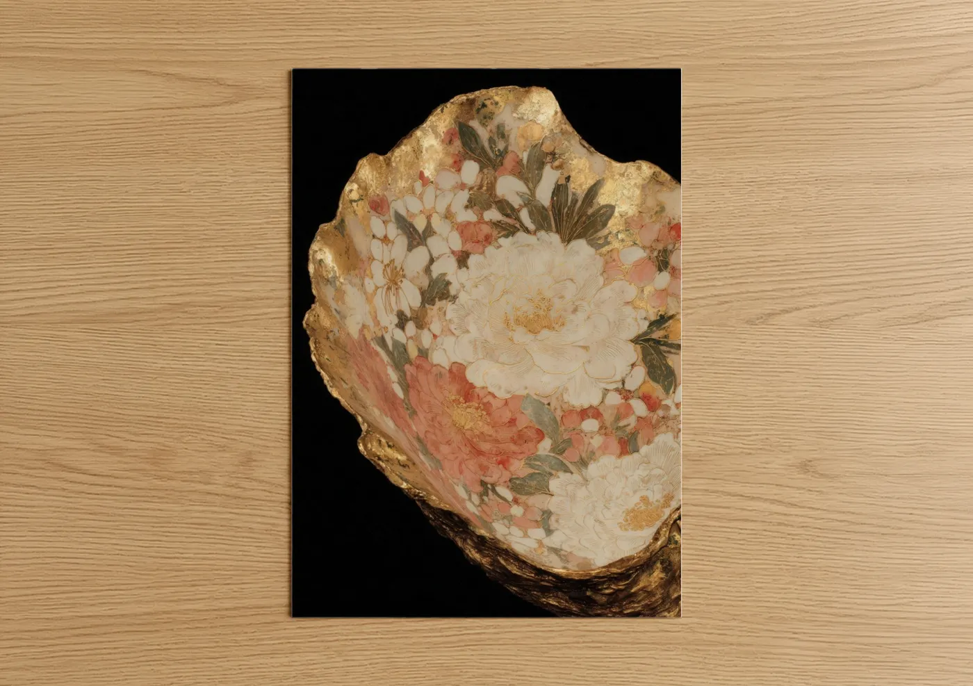 Golden Oyster Shell Floral Botanical Wall Art