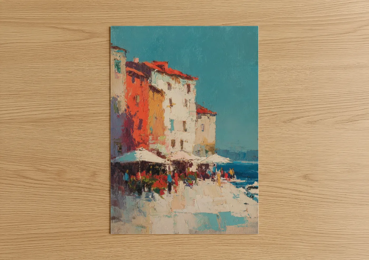 Vibrant Coastal Harbor Beach Town Wall Art
