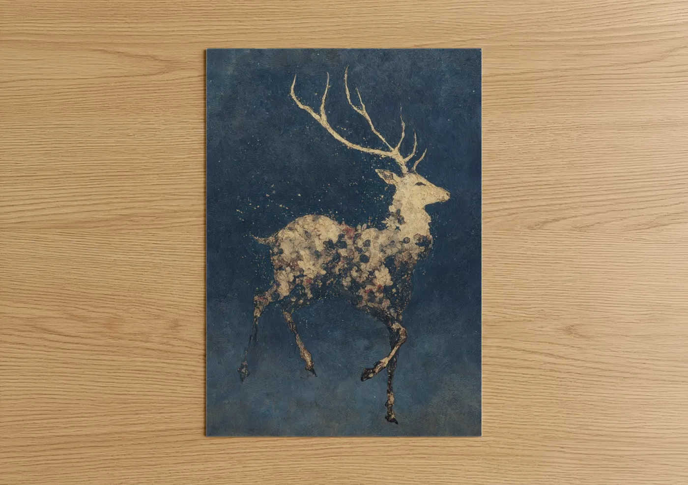 Golden Reindeer Winter Forest Wall Art