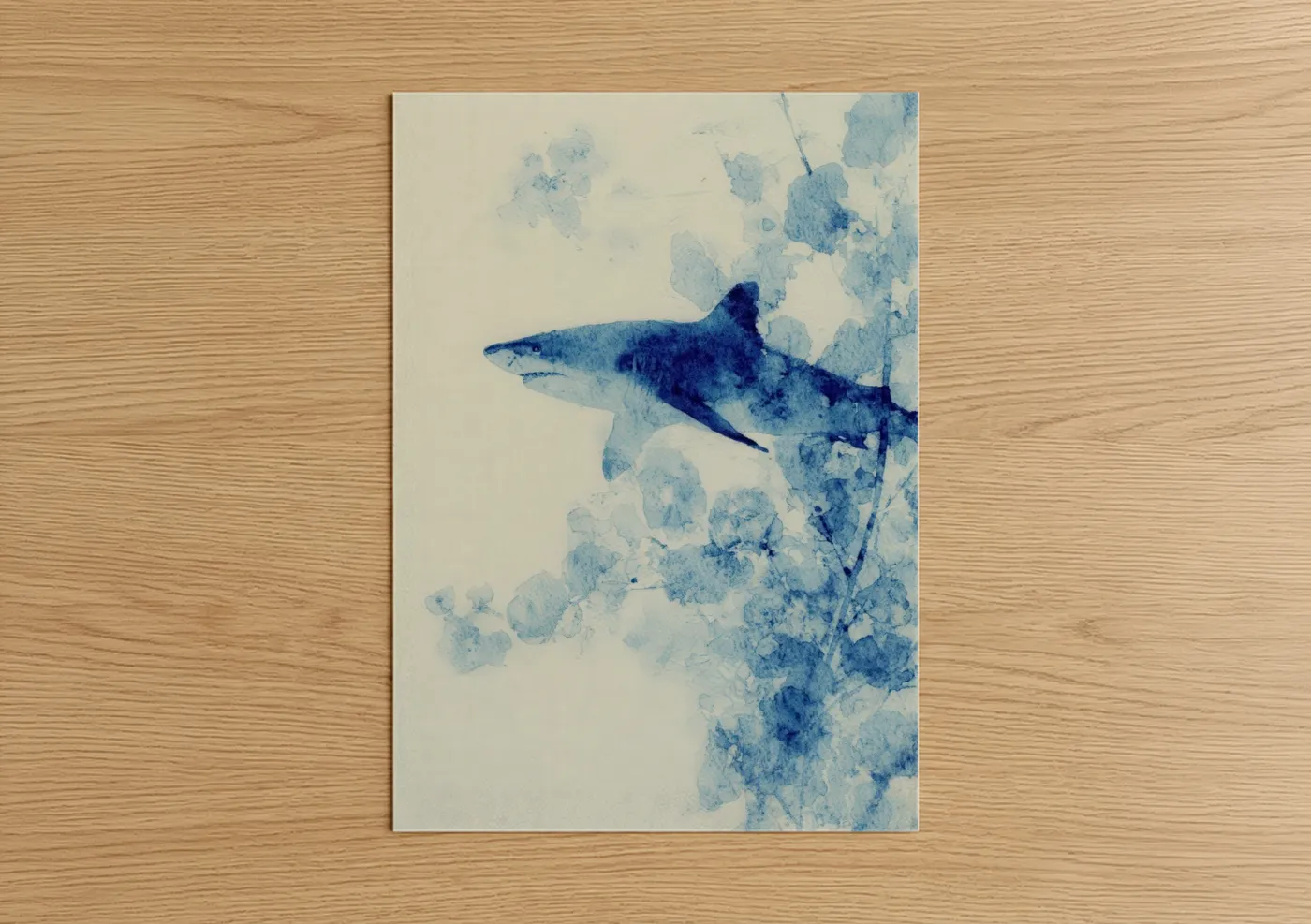 Deep Blue Shark Watercolor Wall Art
