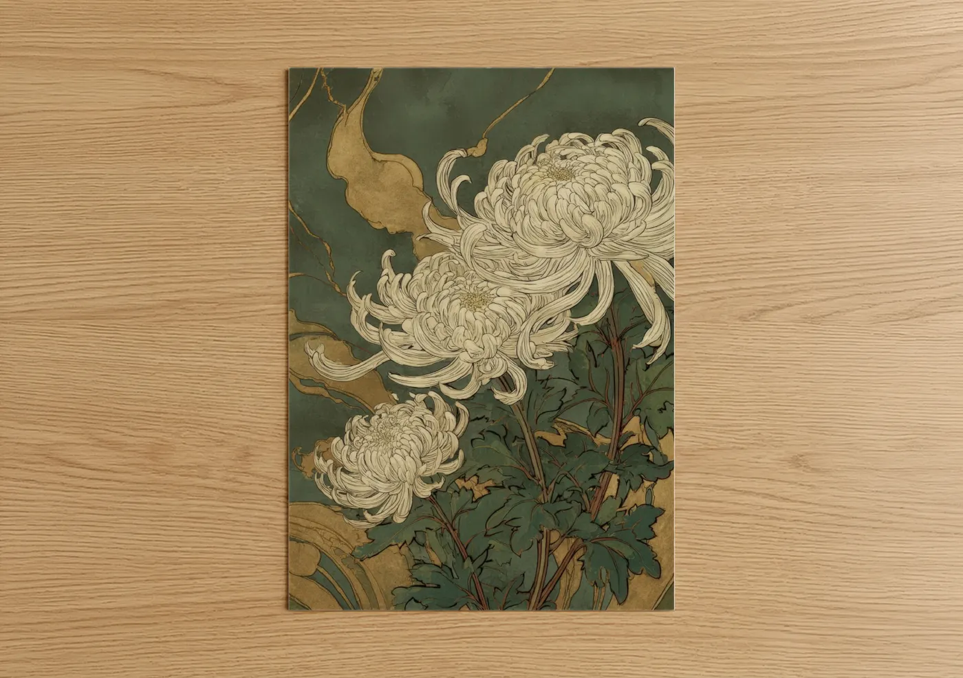 Cream Chrysanthemum Japanese Floral Wall Art