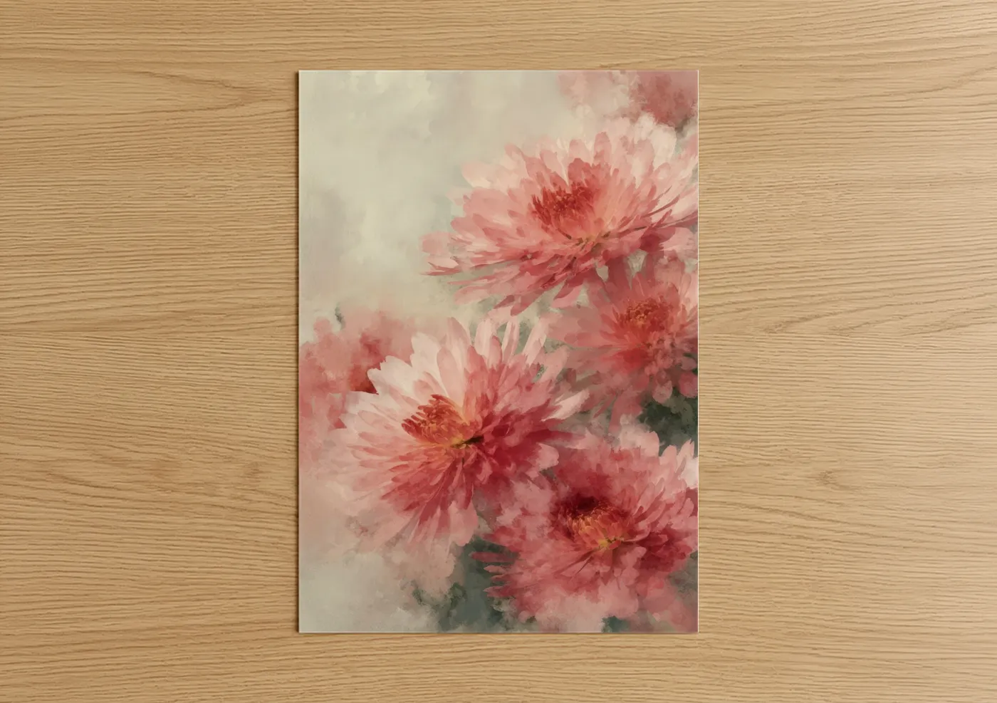 Blushing Chrysanthemums Watercolor Wall Art