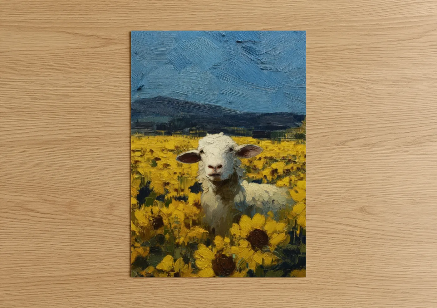 White Sheep in Golden Sunflower Field Wall Art
