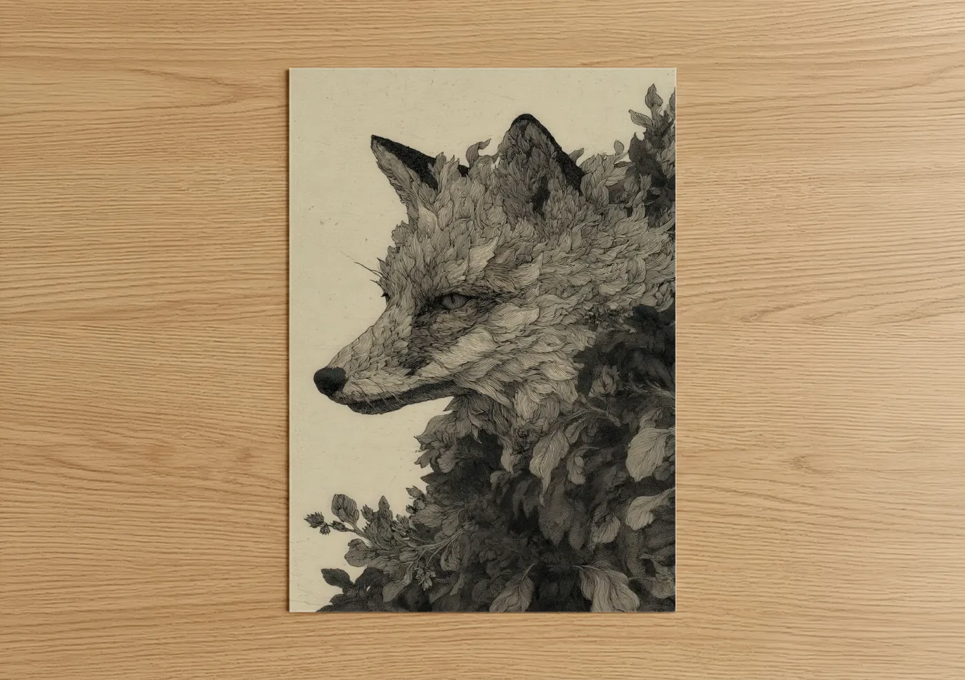 Floral Fox Profile Botanical Line Wall Art