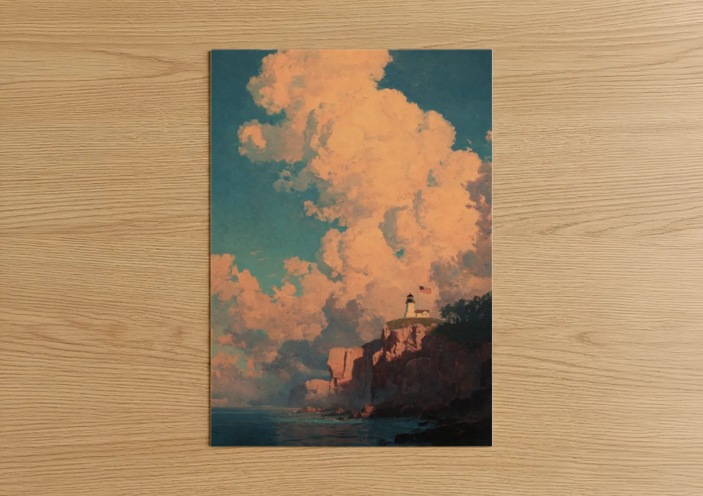 Patriotic Lighthouse Sunset Sky Wall Art