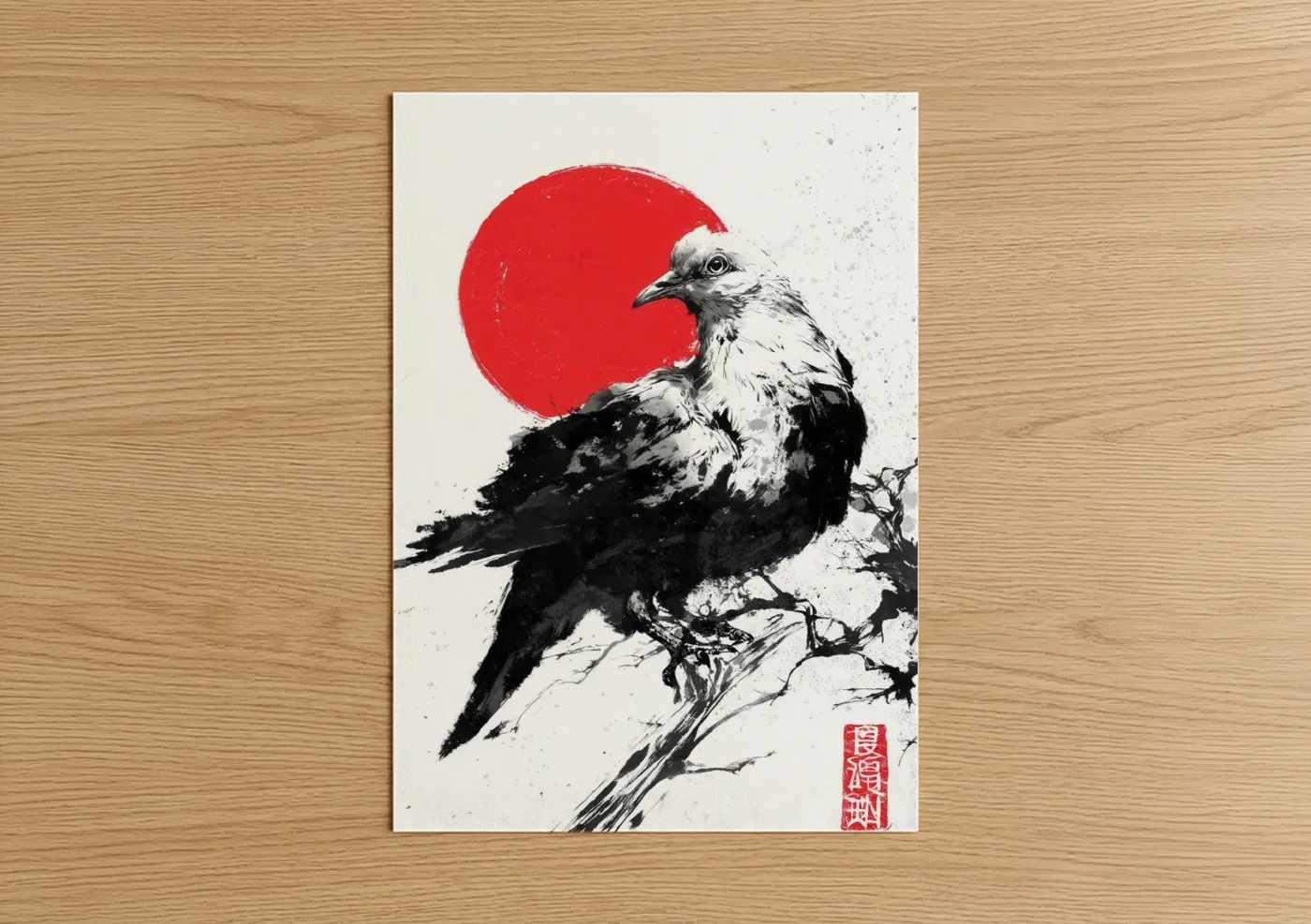 Red Sun Pigeon Black and White Wall Art