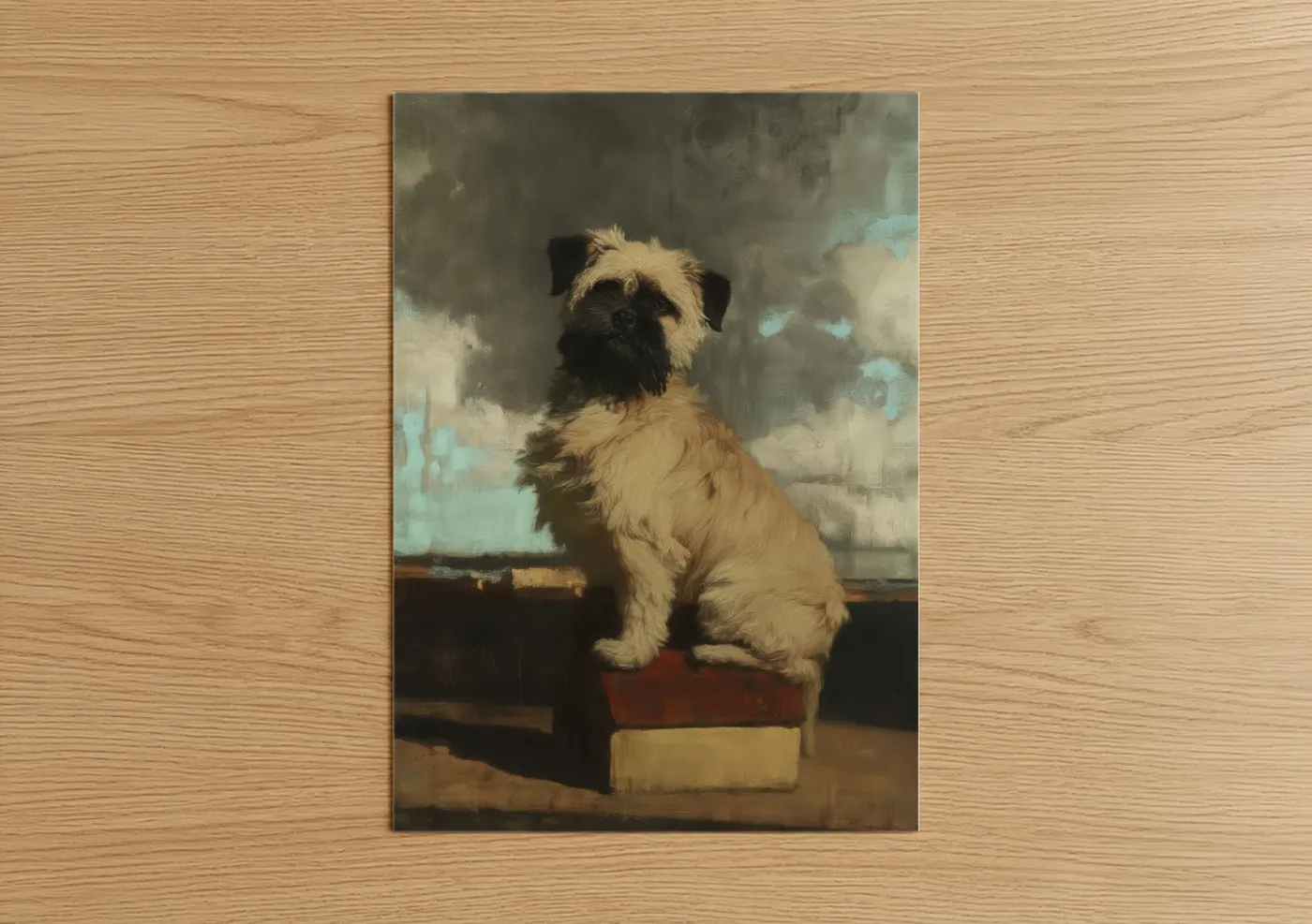 Contemplative Terrier Portrait Oil Painting Wall Art