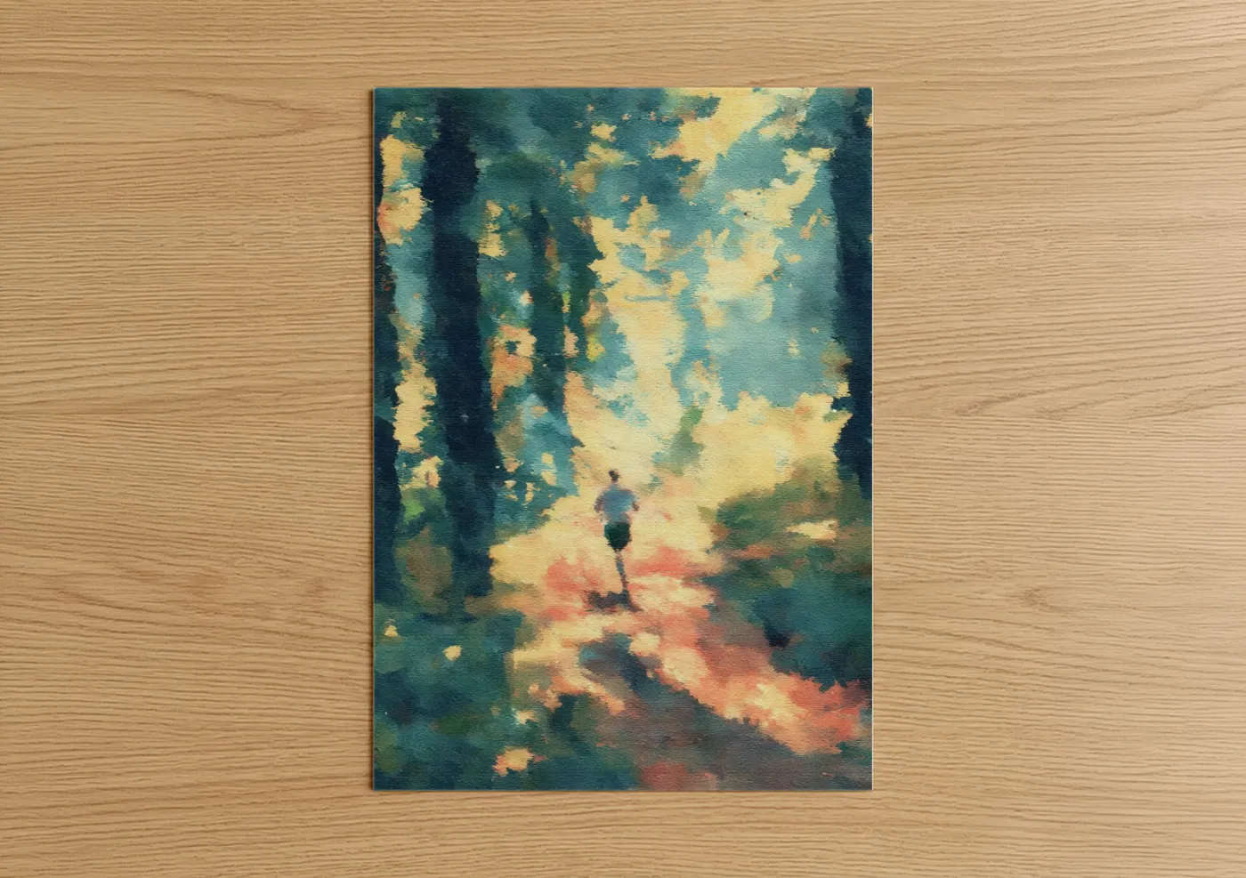 Sunlit Runner Track Field Watercolor Wall Art