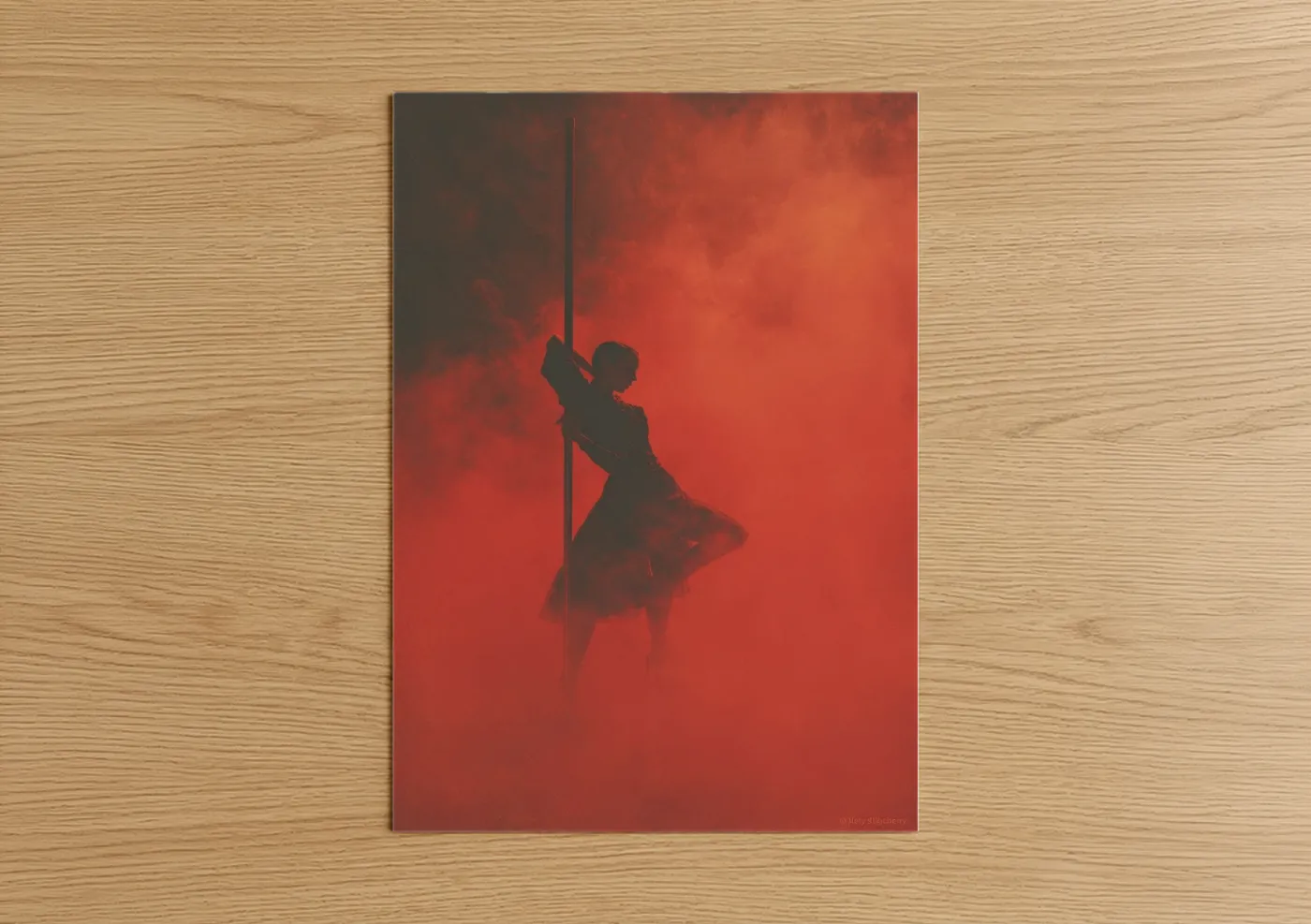 Crimson Pole Dancer Silhouette Wall Art