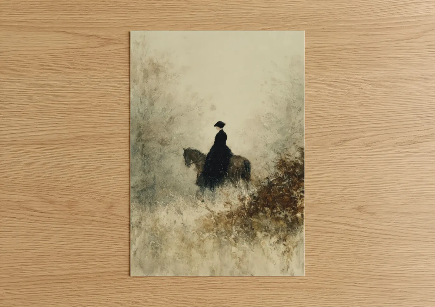 Solitary Horseback Rider Misty Landscape Wall Art