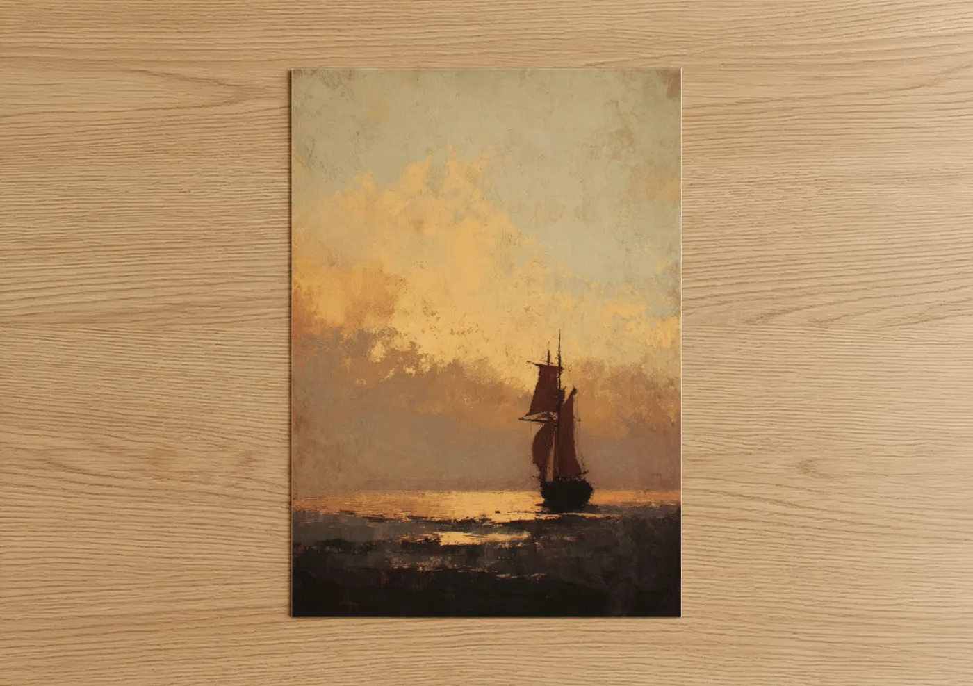 Golden Hour Sailing Ship Sunset Wall Art
