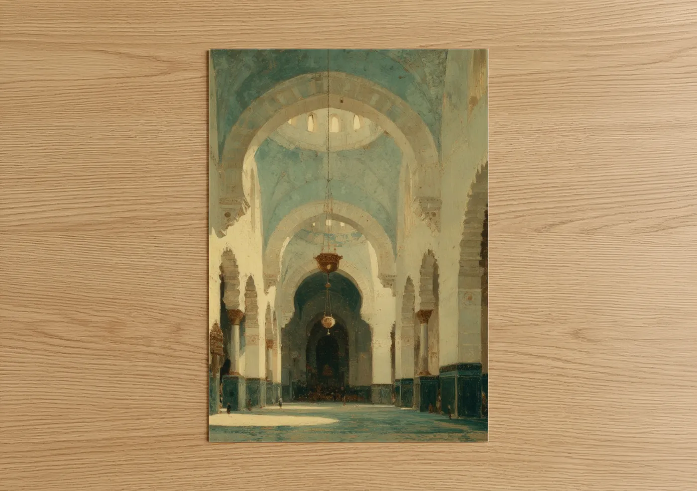 Judaism art print on warm oak wood — cream and sage green palette — Sanctuary Arches poster