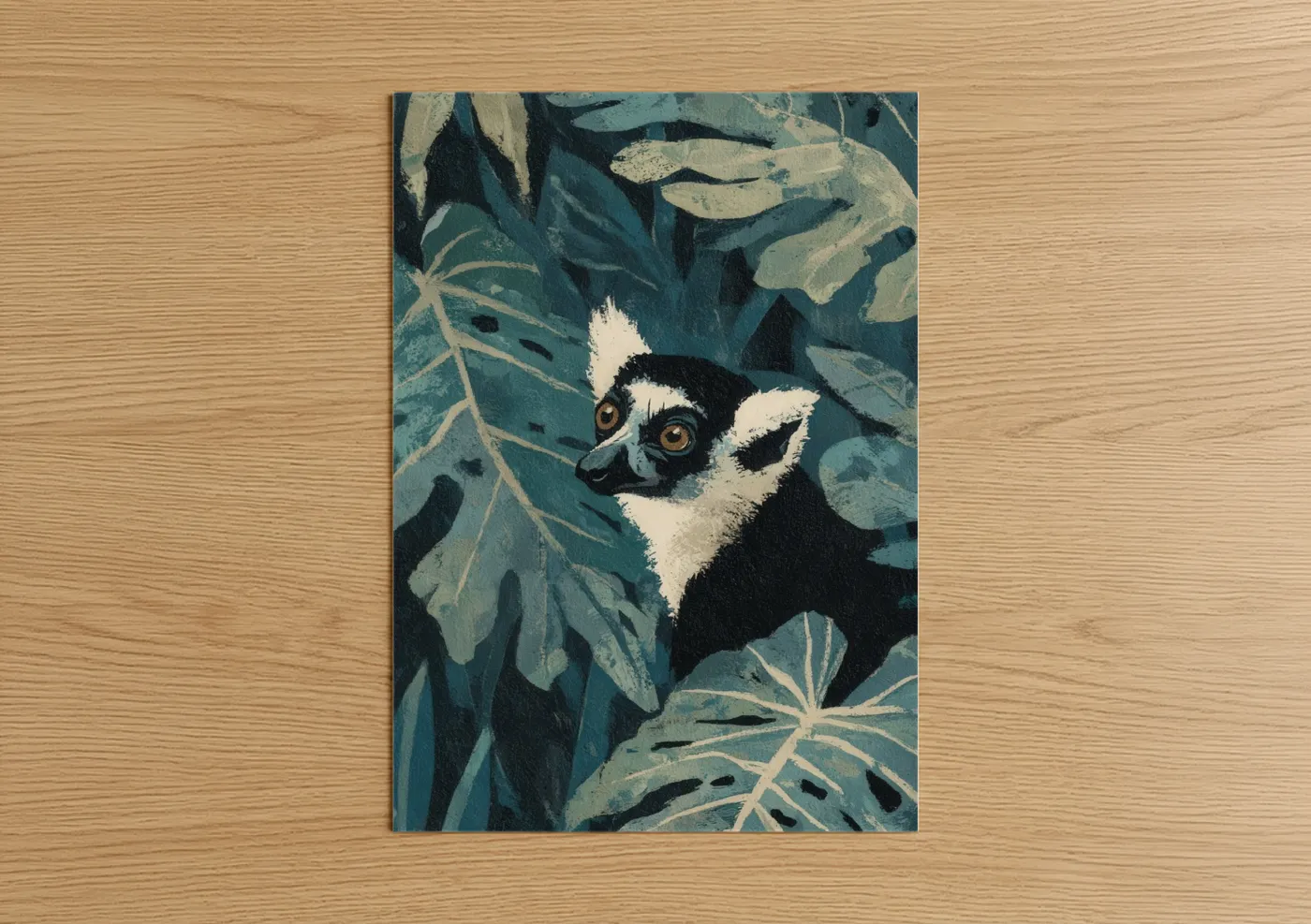 Curious Lemur Tropical Foliage Wall Art