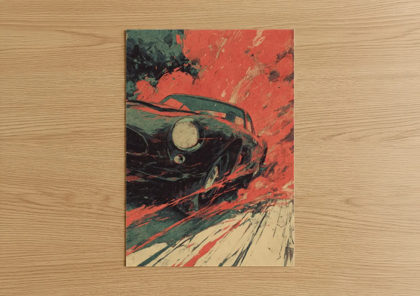 Vintage Sports Car Red Abstract Wall Art