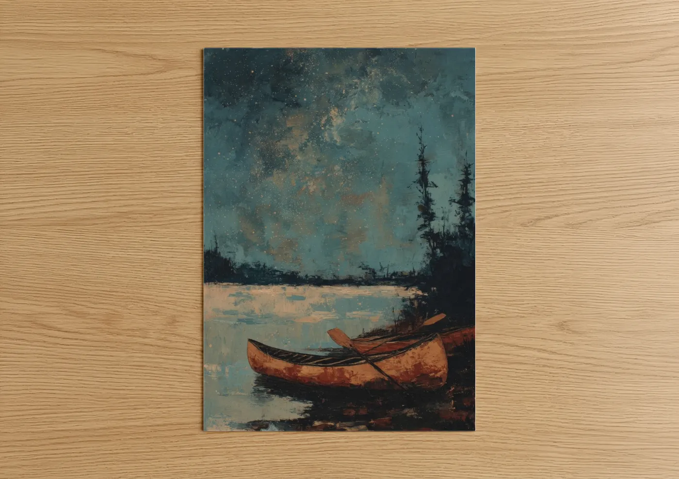 Rustic Kayak Starry Night Lake Wall Art