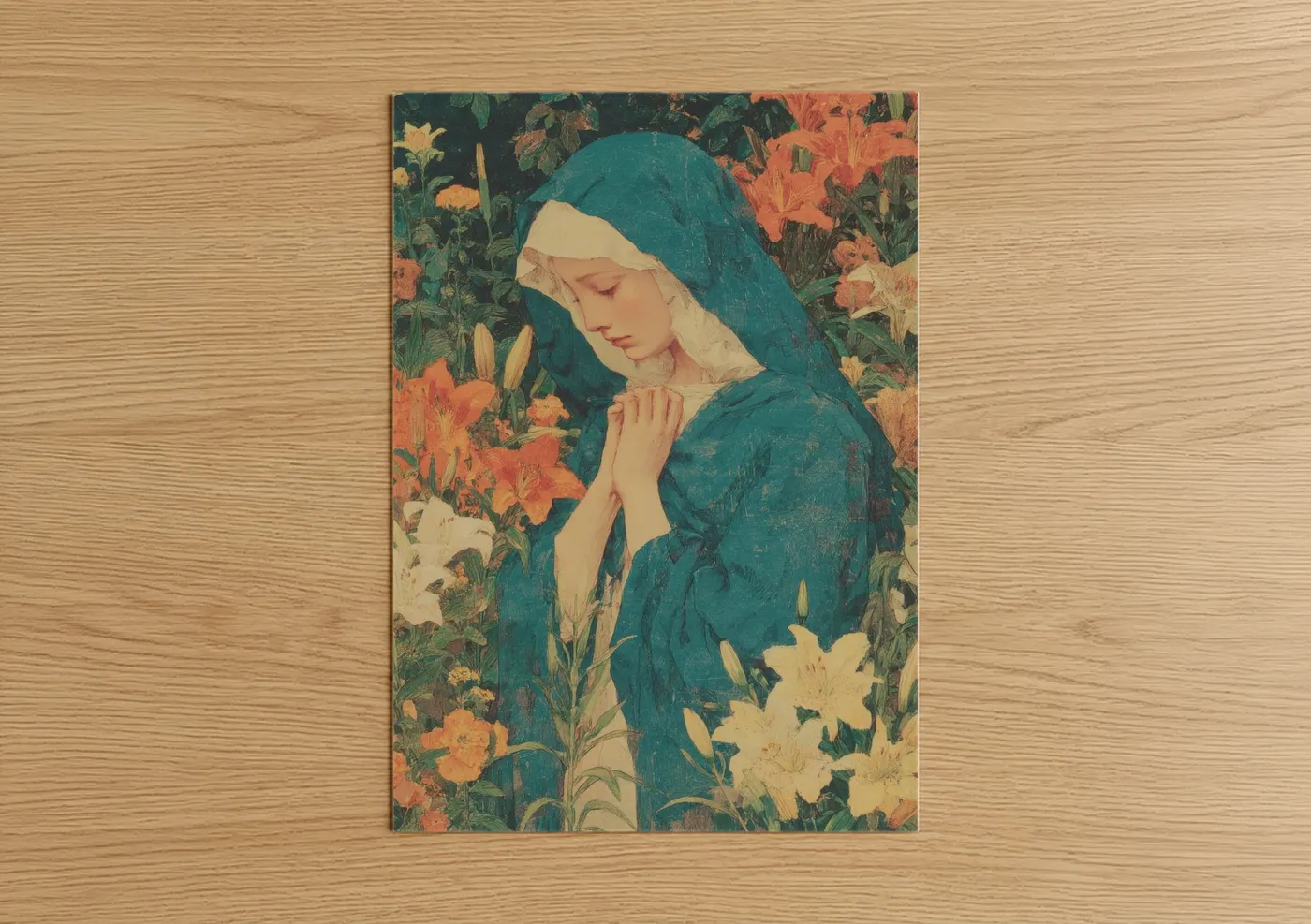 Virgin Mary Garden Flowers Wall Art