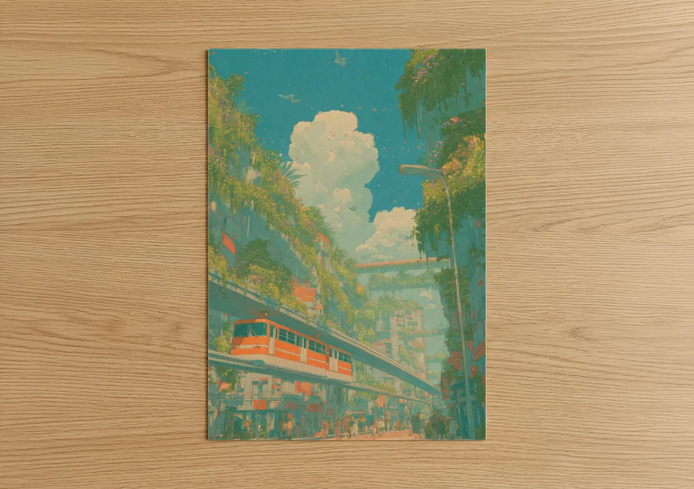 Retro Urban Train Tracks Vintage City Wall Art
