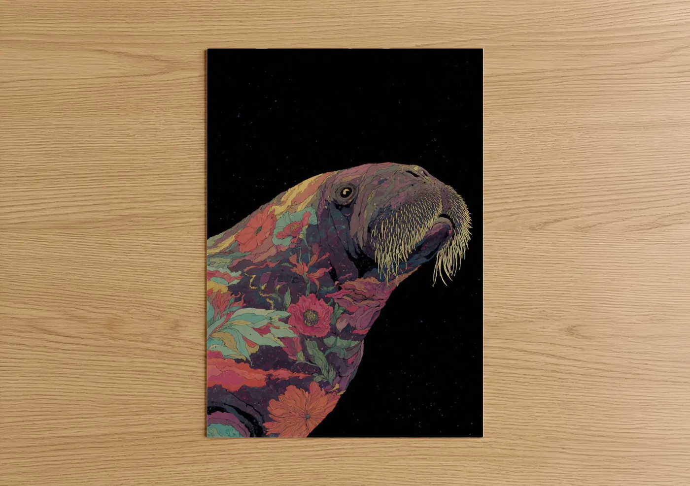 Colorful Floral Walrus Wall Art