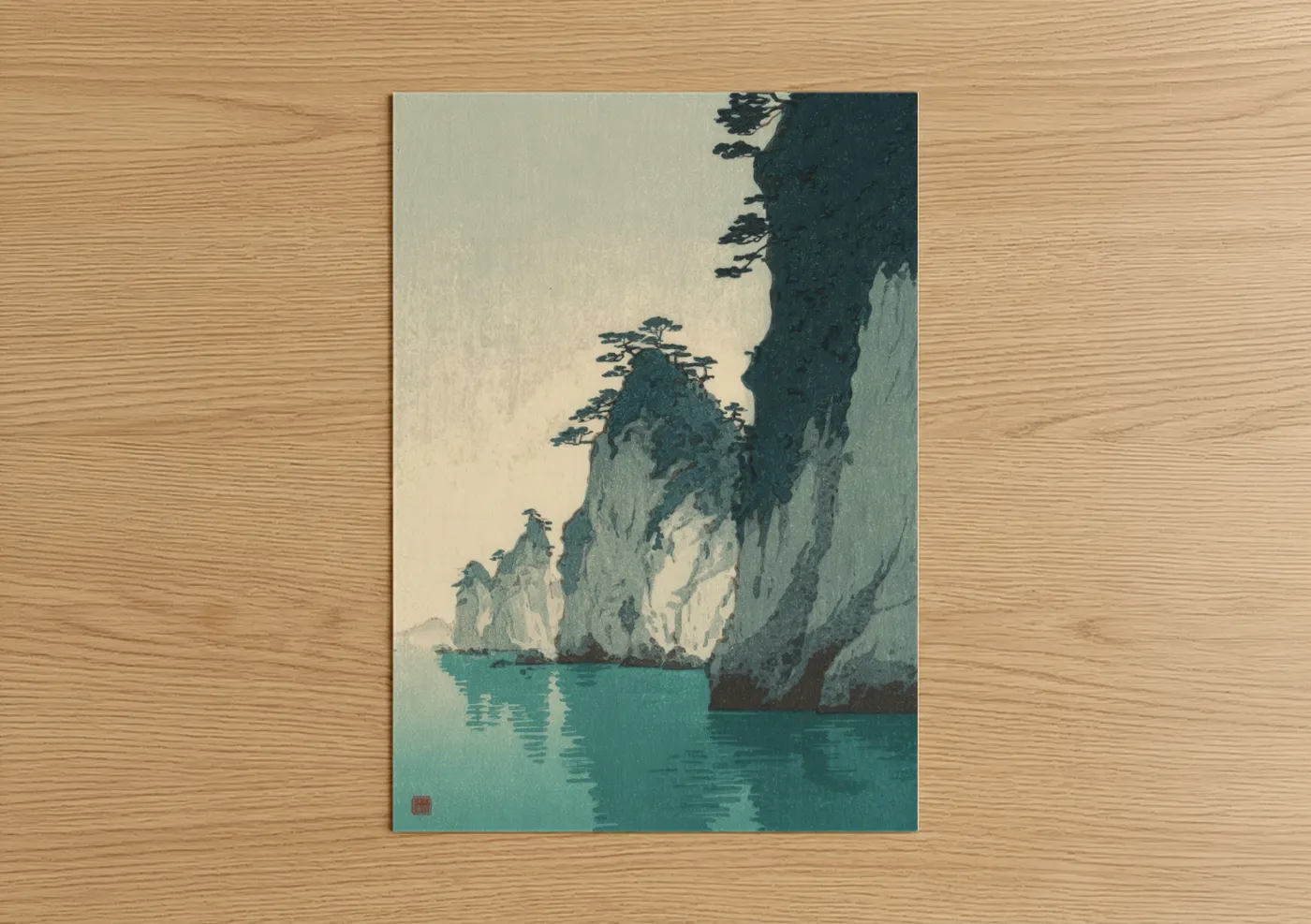 Turquoise Coastal Cliff Japanese Wall Art