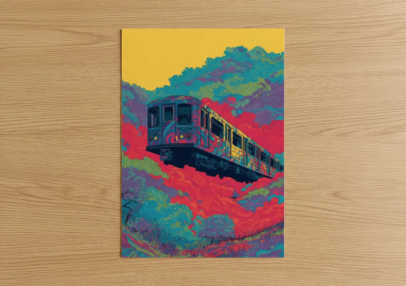 Neon Express Train Vibrant Retro Wall Art