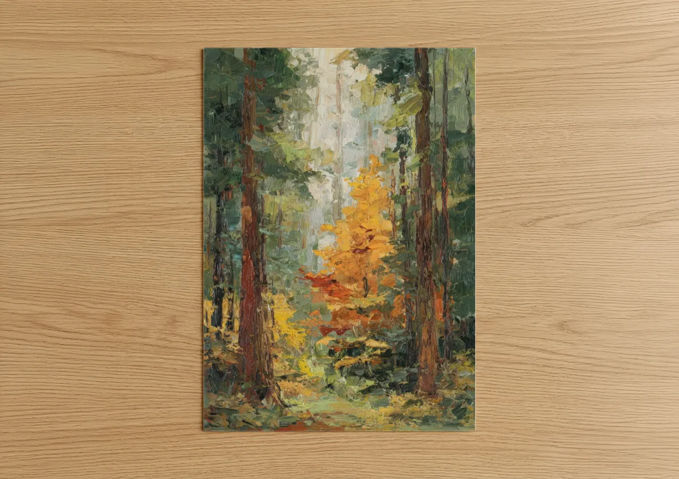 Golden Redwood Canyon Forest Painting Wall Art