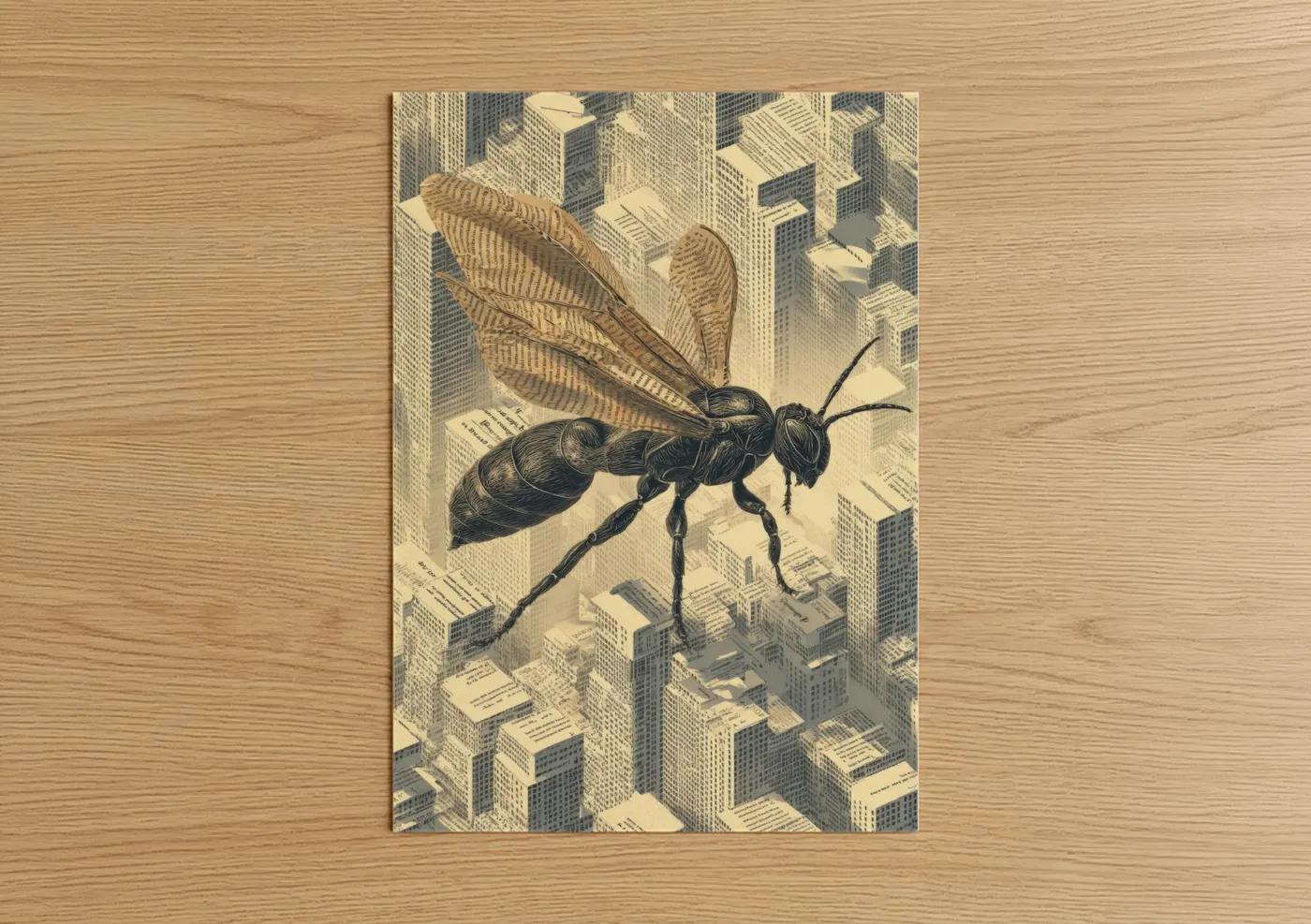Giant Wasp City Skyline Illustration Wall Art