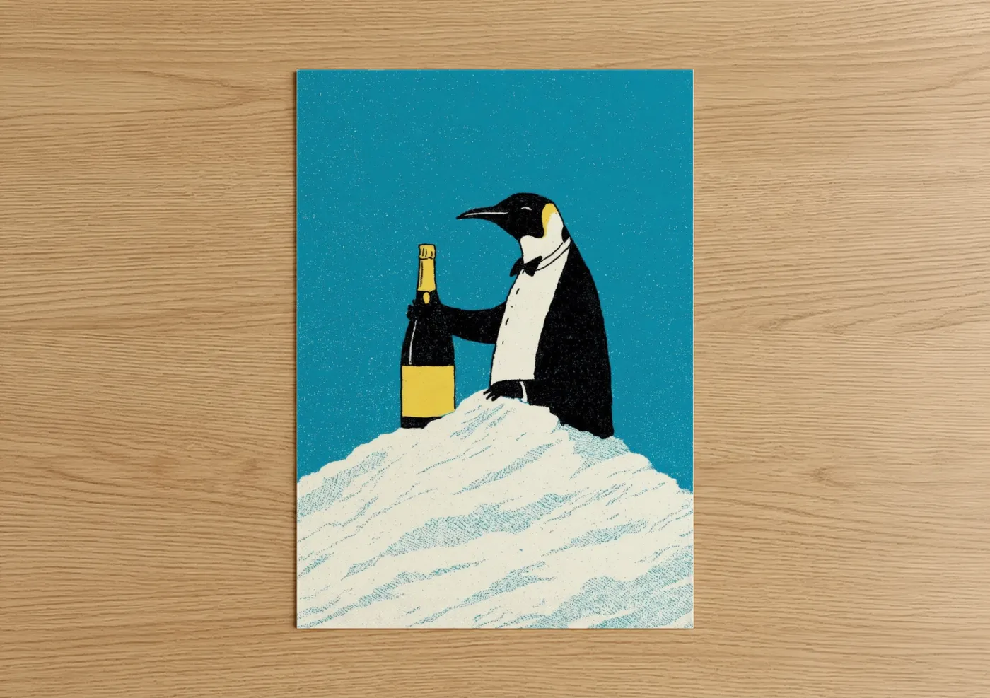 Penguin New Year's Eve Champagne Illustration Wall Art