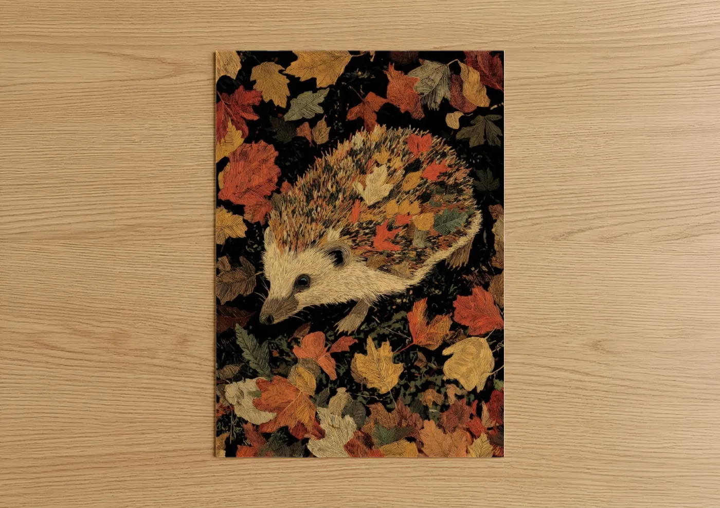 Autumn Hedgehog Fall Leaves Wildlife Art Wall Art