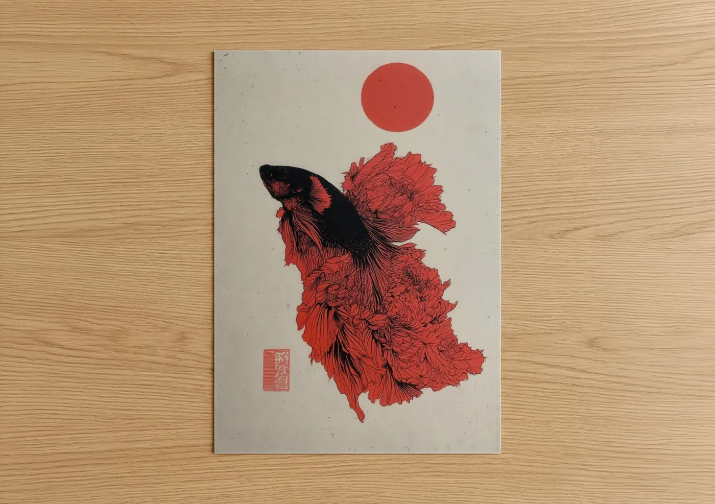 Crimson Fighting Fish Japanese Wall Art
