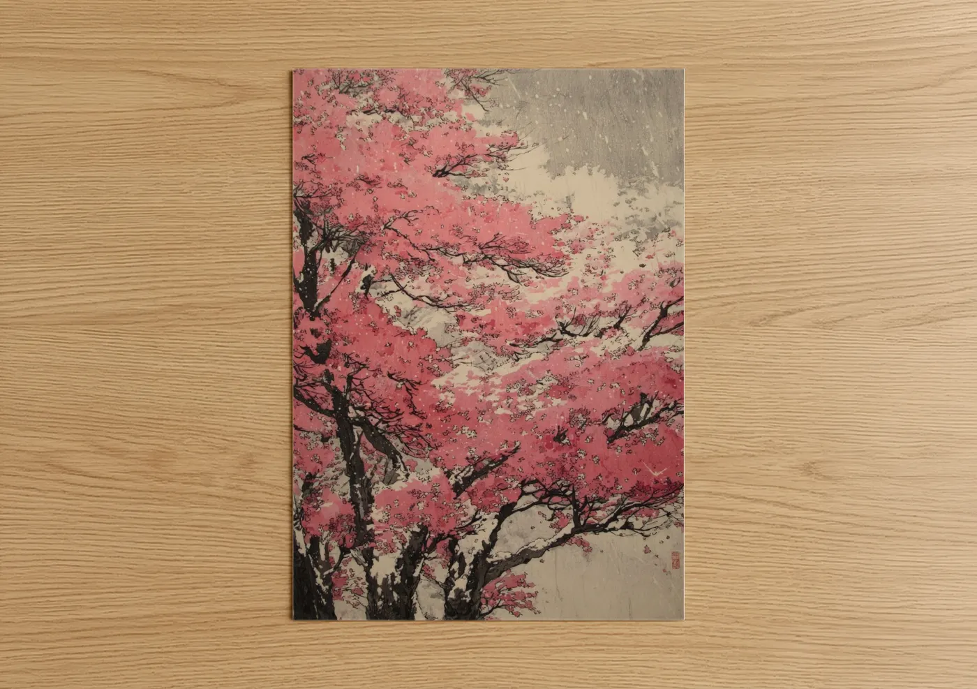 Pink Cherry Blossom Forest Watercolor Wall Art