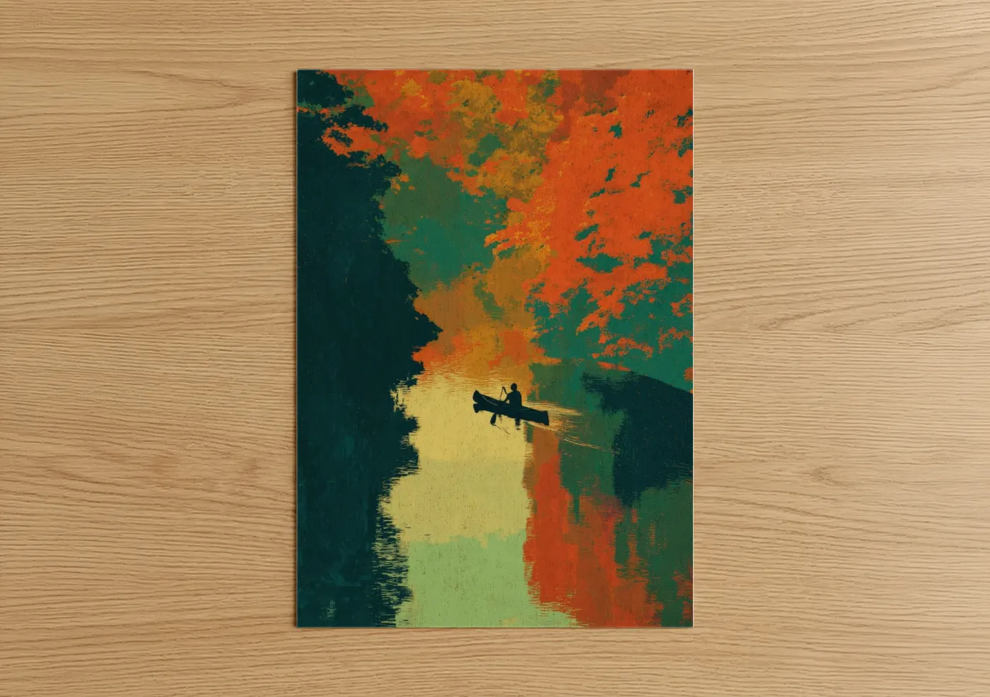 Autumn Canoe Adventure Silhouette Wall Art