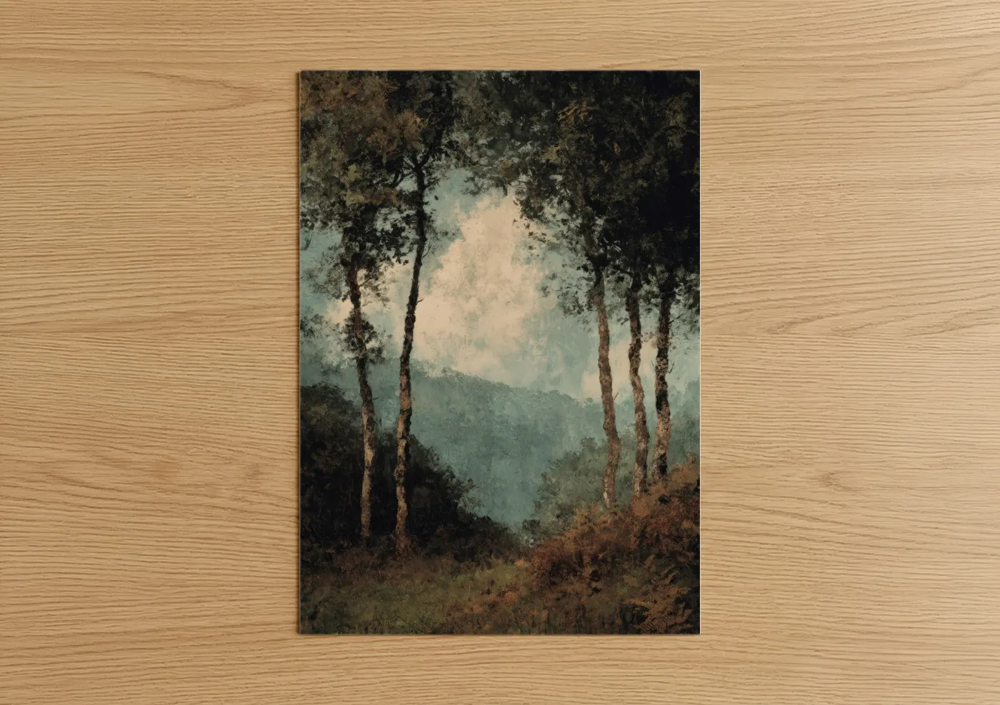 Misty Oak Forest Landscape Painting Wall Art