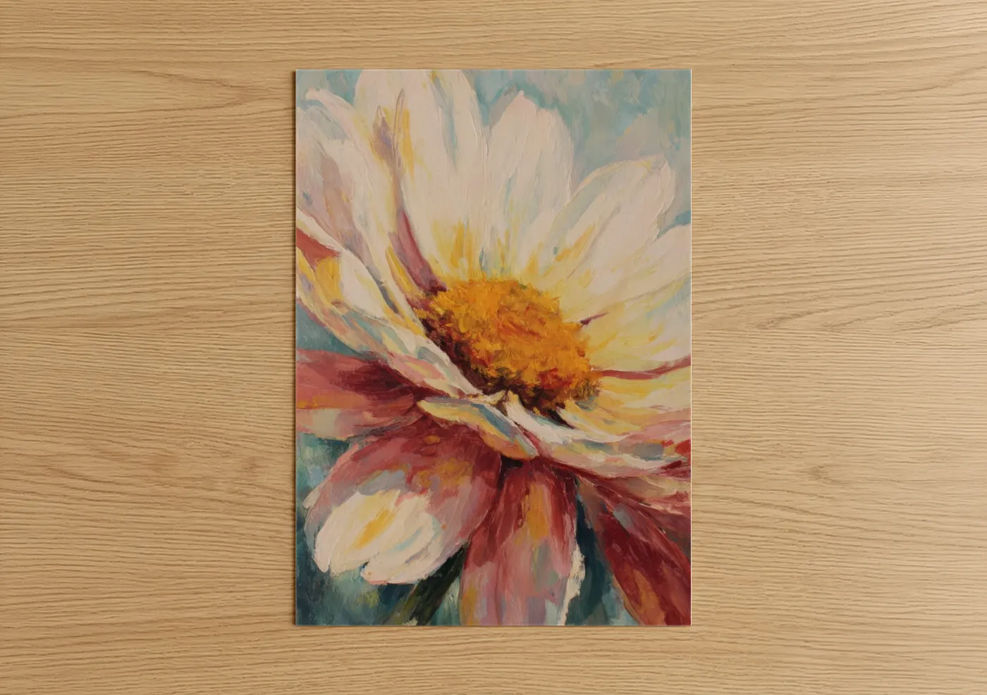 Crimson Daisy Bloom Oil Painting Wall Art