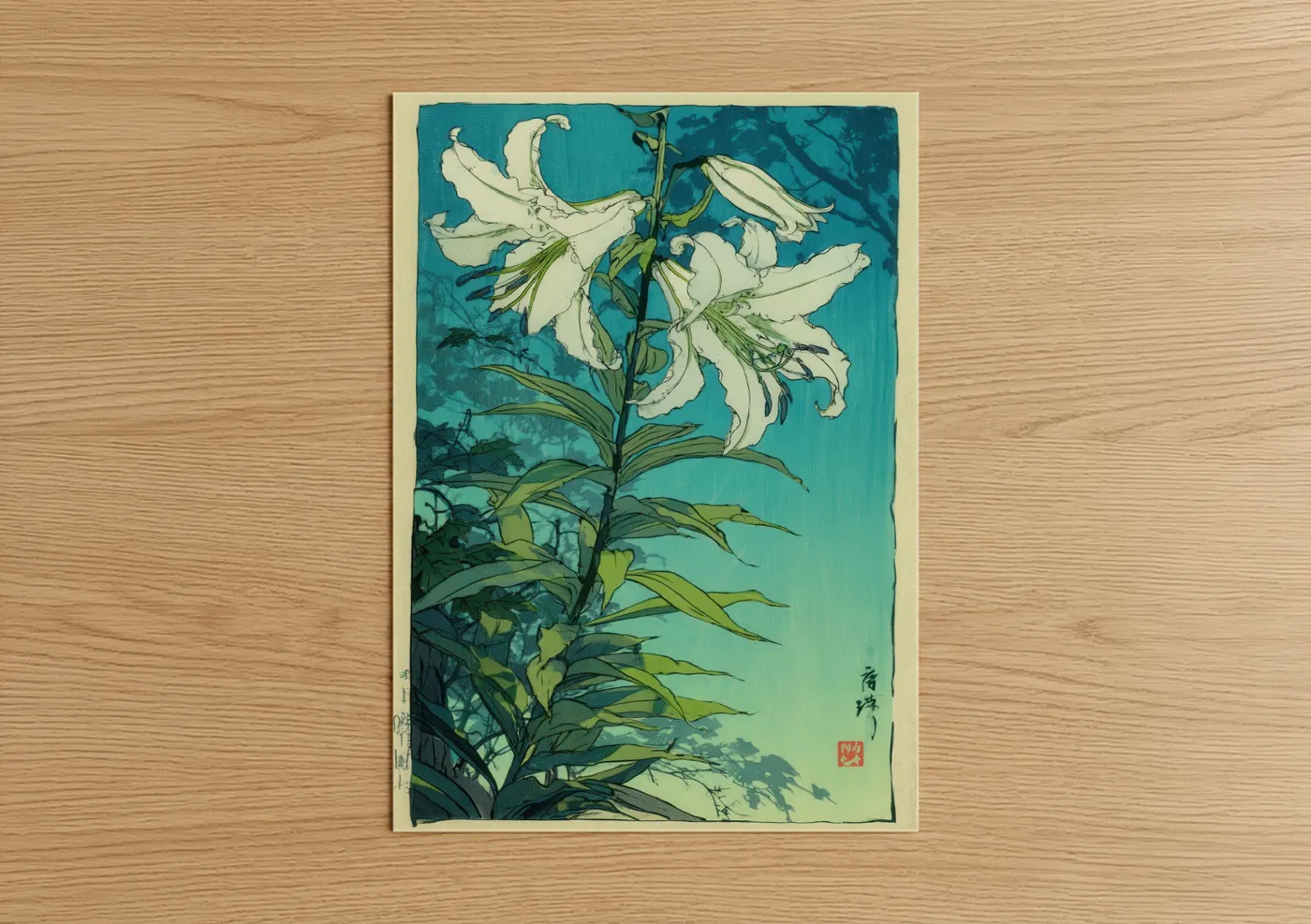 Turquoise Amaryllys Japanese Botanical Wall Art
