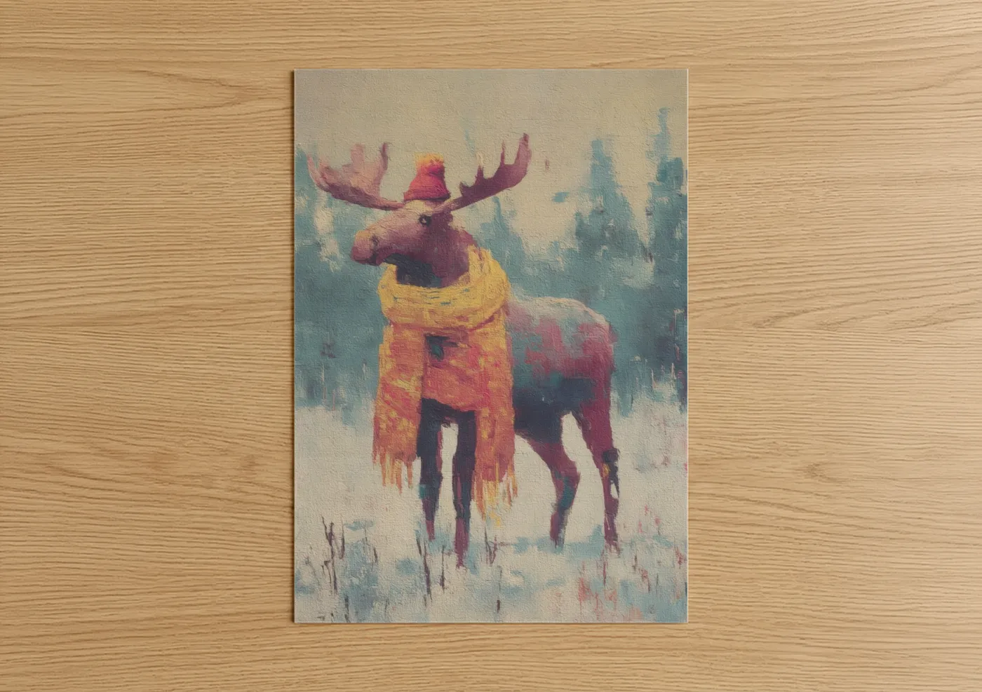 Snowy Moose Winter Impressionist Wall Art