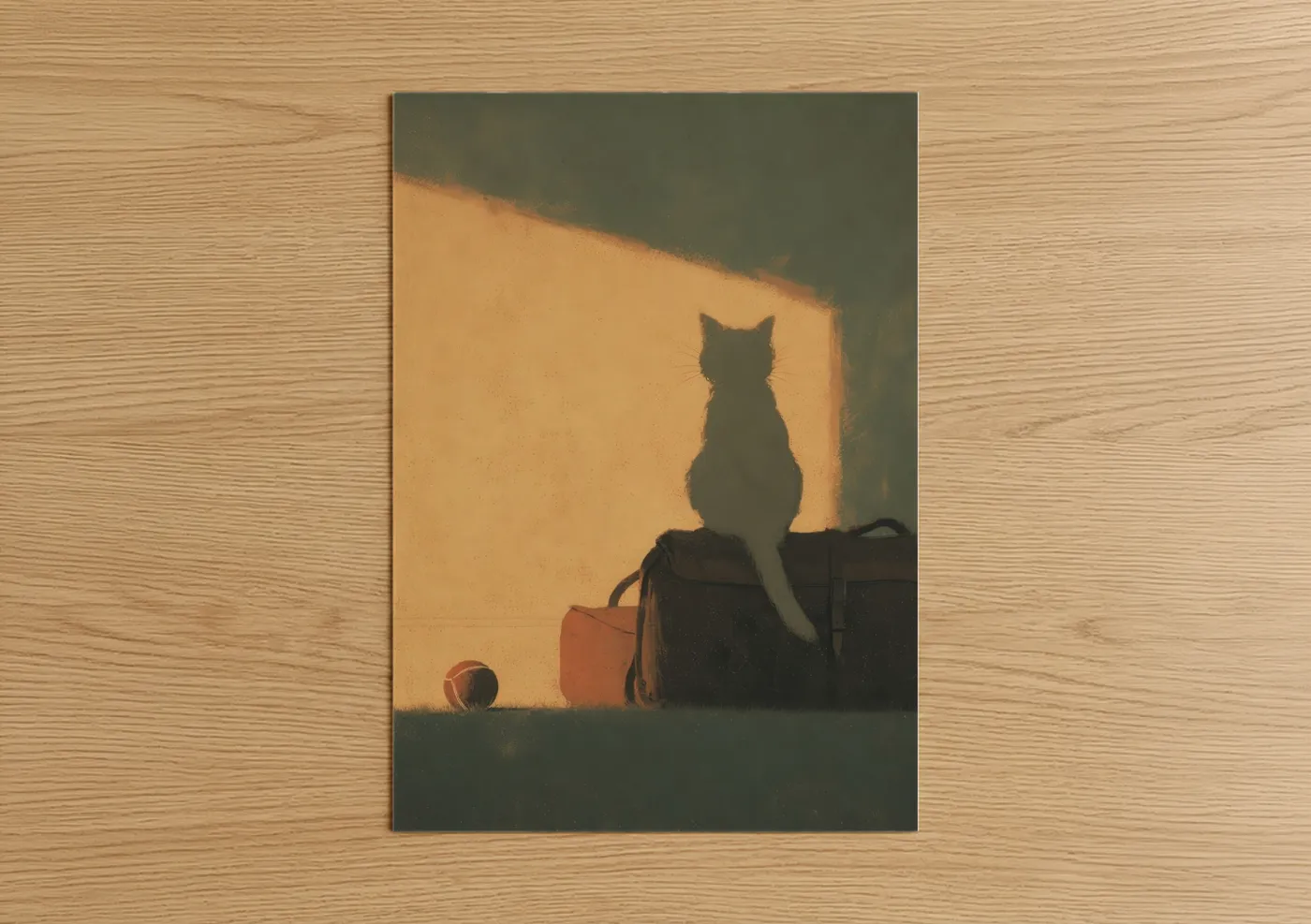 Black Cat Silhouette Cricket Warm Light Wall Art