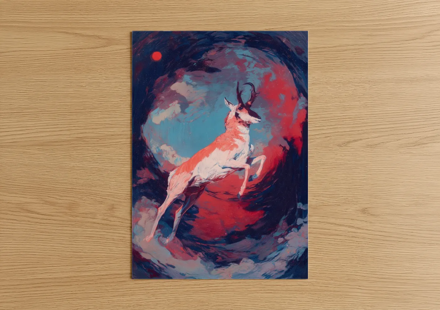 Crimson Antelope Modern Art Print Wall Art