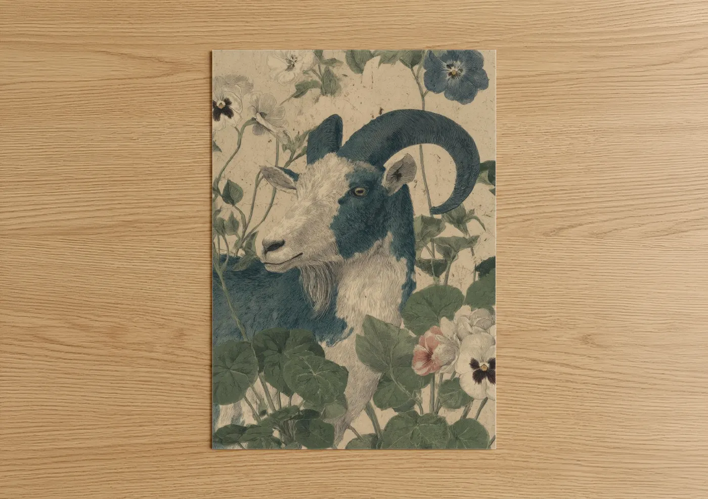 Capricorn Goat Zodiac Botanical Wall Art