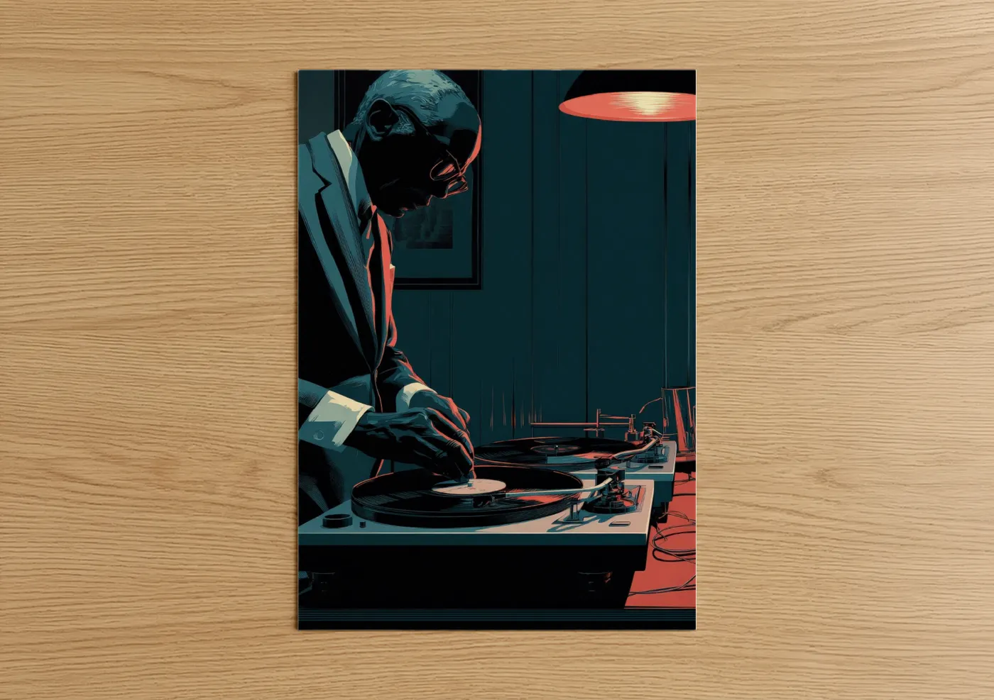 DJ Vinyl Turntable Neon Illustration Wall Art
